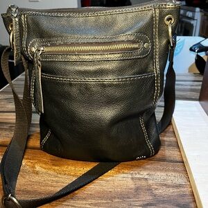 The Sak Black Pebbled Leather Shoulder or Crossbody Bag Purse ~ Adjustable Strap